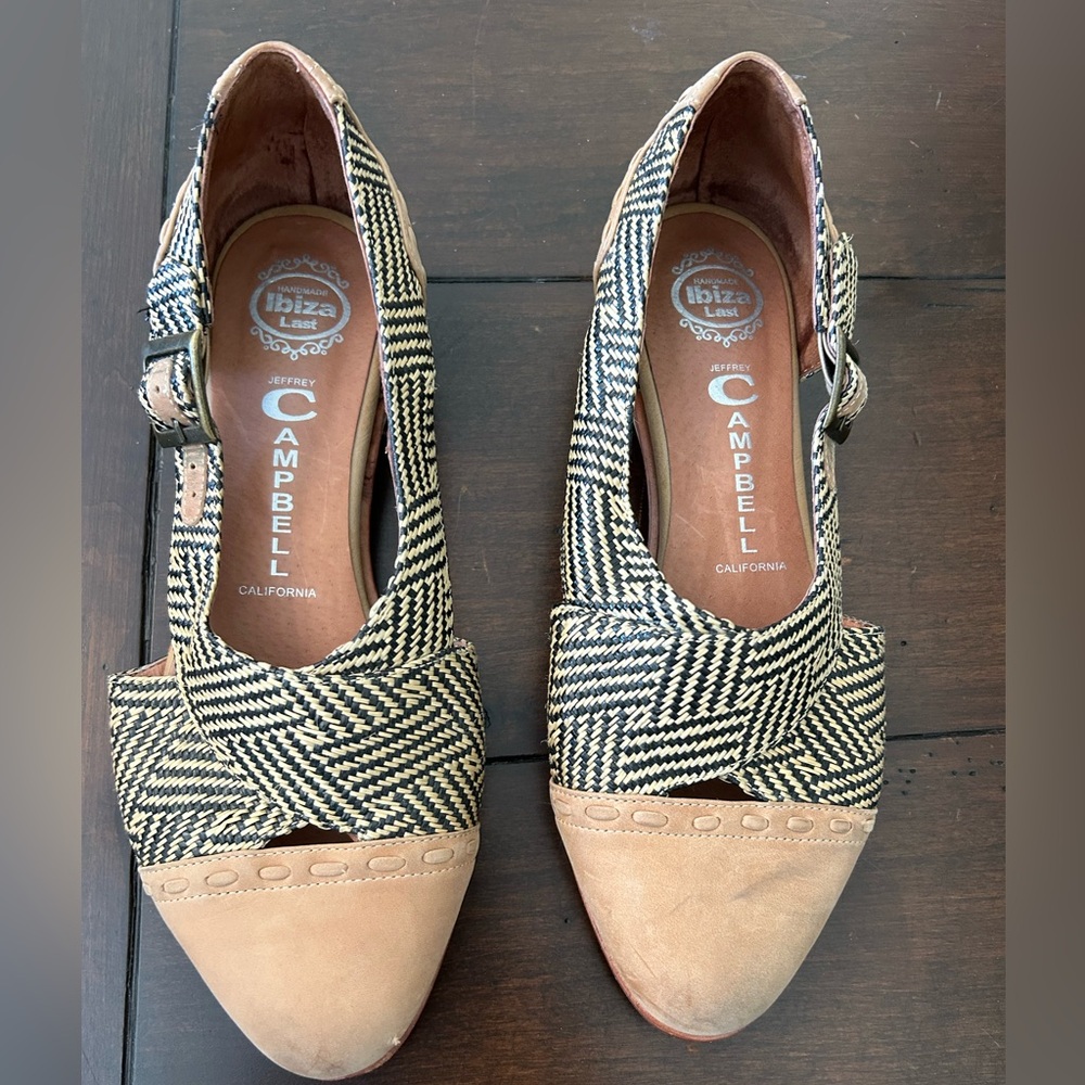 Jeffrey Campbell Black and Tan Herringbone Mary Jane Flats